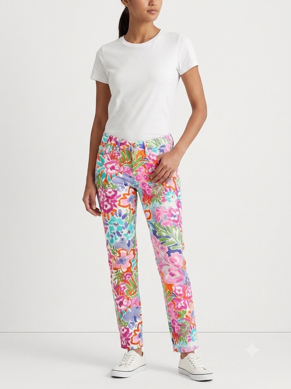 Lauren Ralph Lauren Watercolor Floral Straight Leg Pants Jeans Multi Color SZ 2